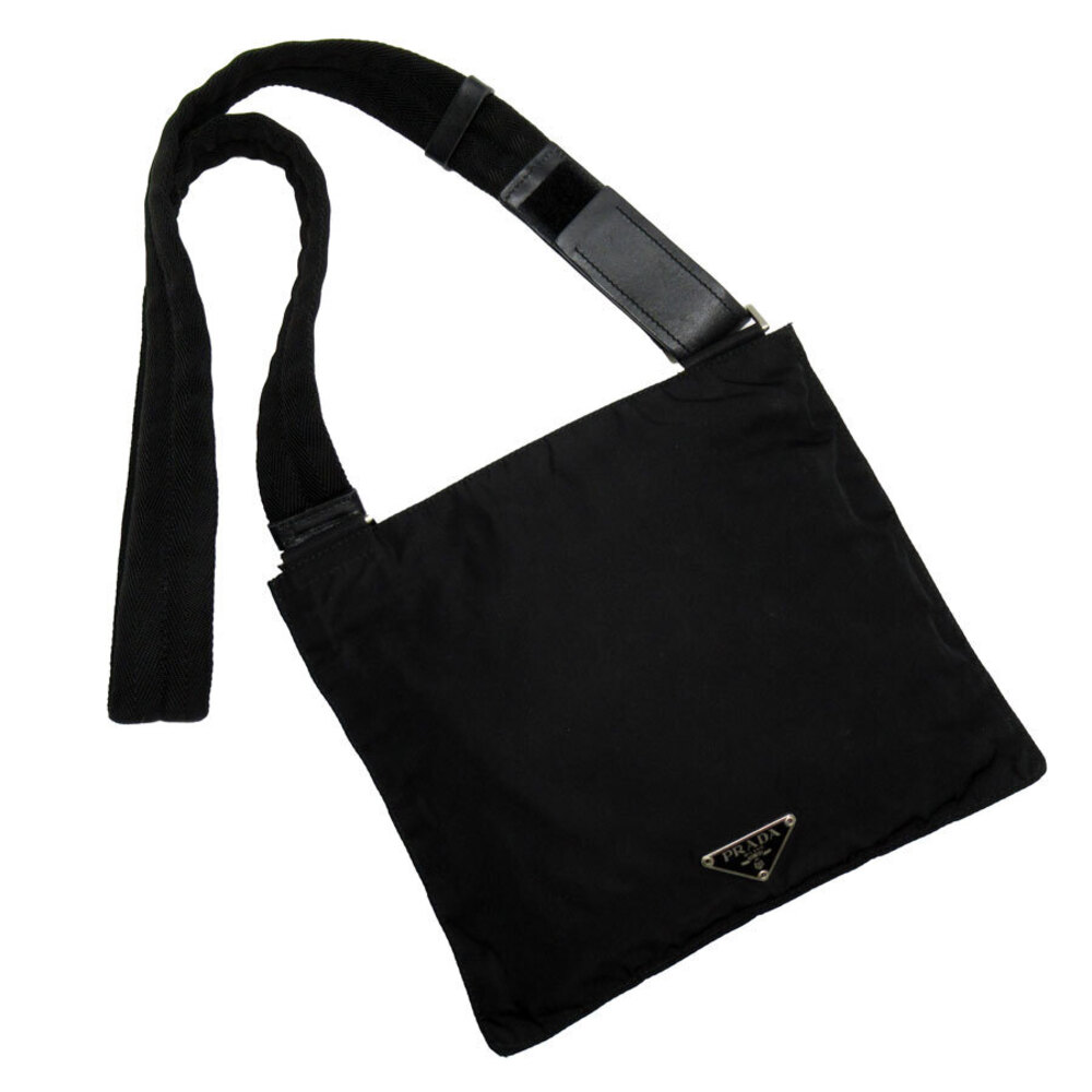 Prada crossbody shoulder bag black silver nylon